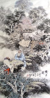 Chinese Gao Shi Play Chess Tea Song Painting,50cm x 100cm,3711076-x