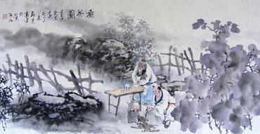 Chinese Gao Shi Play Chess Tea Song Painting,50cm x 100cm,3711085-x