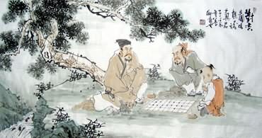 Chinese Gao Shi Play Chess Tea Song Painting,50cm x 100cm,3725008-x
