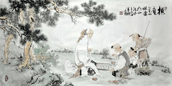 Gao Shi Play Chess Tea Song,50cm x 100cm(19〃 x 39〃),3725017-z