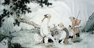 Chinese Gao Shi Play Chess Tea Song Painting,66cm x 136cm,3725021-x
