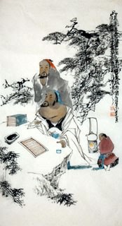 Chinese Gao Shi Play Chess Tea Song Painting,50cm x 100cm,3763004-x