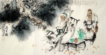 Chinese Gao Shi Play Chess Tea Song Painting,66cm x 136cm,3763010-x