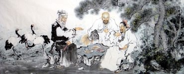 Chinese Gao Shi Play Chess Tea Song Painting,96cm x 240cm,3764008-x