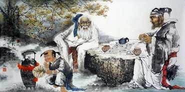 Chinese Gao Shi Play Chess Tea Song Painting,66cm x 136cm,3803015-x