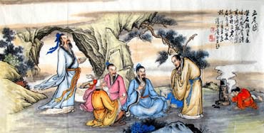 Chinese Gao Shi Play Chess Tea Song Painting,50cm x 100cm,3804007-x
