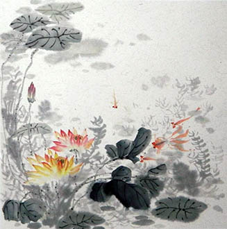 Chinese Goldfish Painting,50cm x 50cm,2545003-x
