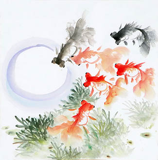 Chinese Goldfish Painting,50cm x 50cm,2622021-x