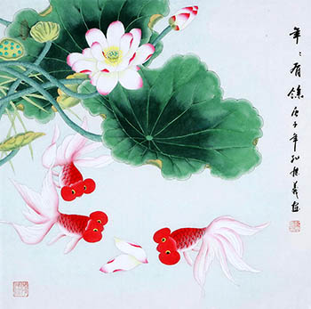 Chinese Goldfish Painting,66cm x 66cm,2622026-x
