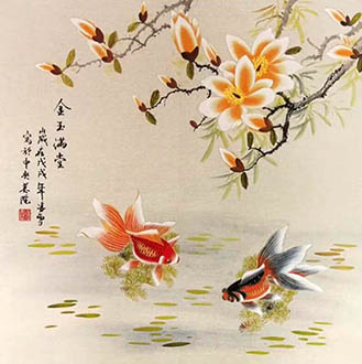 Chinese Goldfish Painting,69cm x 69cm,2702062-x