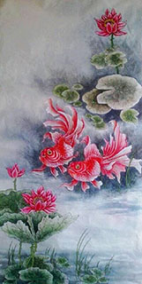 Chinese Goldfish Painting,45cm x 96cm,2738002-x