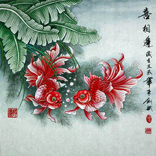 Chinese Goldfish Painting,66cm x 66cm,2738003-x