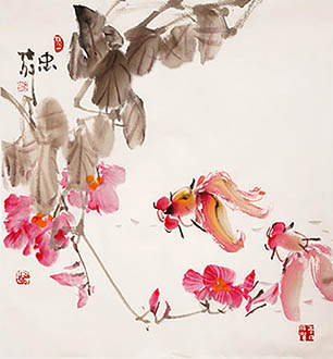 Chinese Goldfish Painting,45cm x 48cm,lzl21221005-x