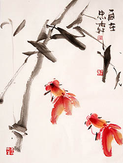 Chinese Goldfish Painting,35cm x 45cm,lzl21221010-x