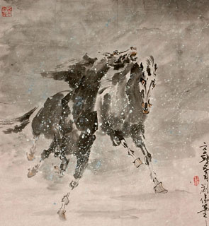 Chinese Horse Painting,34cm x 138cm,41093008-x