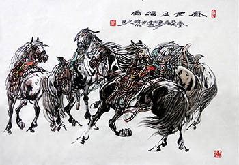 Chinese Horse Painting,70cm x 100cm,tjg41177005-x