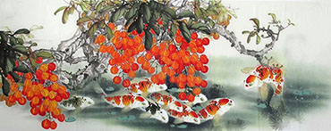 Chinese Koi Fish Painting,70cm x 180cm,2324043-x