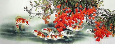 Chinese Koi Fish Painting,70cm x 180cm,2324045-x