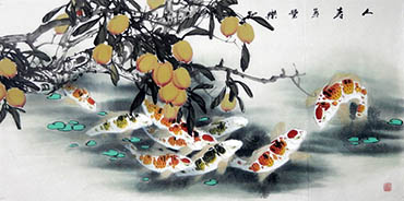 Chinese Koi Fish Painting,68cm x 136cm,2327030-x