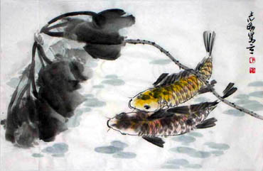 Chinese Koi Fish Painting,69cm x 46cm,2360017-x