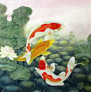 Chinese Koi Fish Painting,66cm x 66cm,2387028-x
