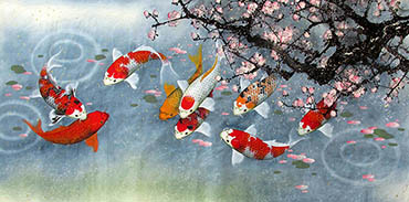 Chinese Koi Fish Painting,69cm x 138cm,2387063-x