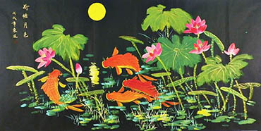 Chinese Koi Fish Painting,68cm x 136cm,2547008-x