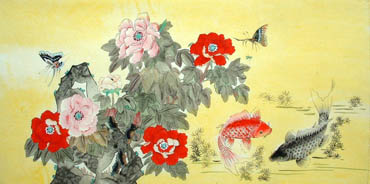 Chinese Koi Fish Painting,66cm x 136cm,2614013-x