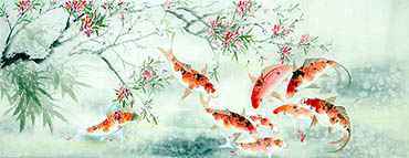 Chinese Koi Fish Painting,70cm x 180cm,2614063-x