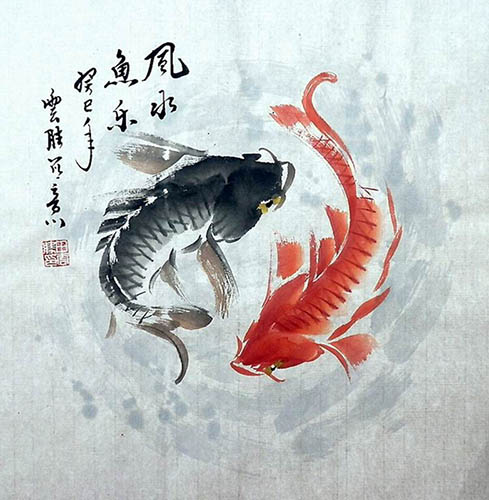 Chinese Koi Fish Painting tys21113010, 68cm x 68cm(27〃 x 27〃)