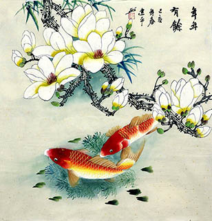 Chinese Koi Fish Painting,68cm x 68cm,zjp21110001-x