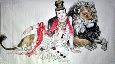Chinese Kuan Yin Painting,90cm x 180cm,3011001-x