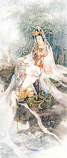 Chinese Kuan Yin Painting,120cm x 320cm,3011008-x