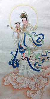Chinese Kuan Yin Painting,50cm x 100cm,3506037-x