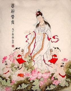 Rollbild Guanyin mit Ruyi Zepter chinesische Malerei China Kwan Yin Kuan Yin