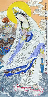 Chinese Kuan Yin Painting,50cm x 100cm,xhjs31118018-x