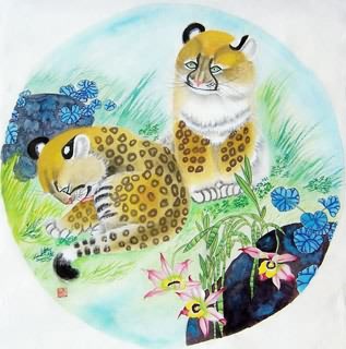 Chinese Leopard Painting,50cm x 50cm,4367009-x