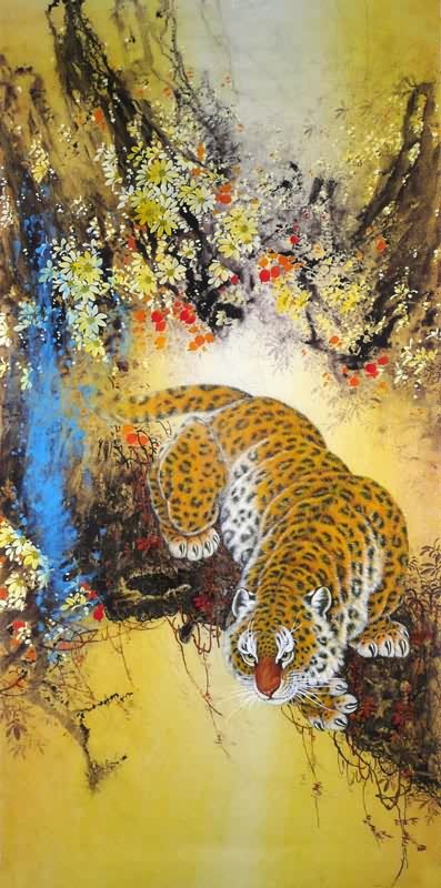 Sold At Auction: CHINESE PAINTING OF LEOPARD ON THE PINES