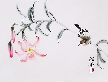 Chinese Lily Painting,34cm x 46cm,hb21174001-x
