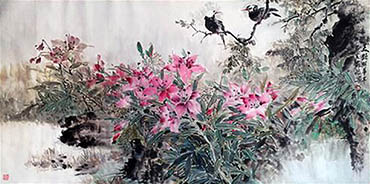 Chinese Lily Painting,69cm x 138cm,qse21171003-x