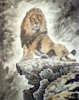 Chinese Lion Painting,80cm x 100cm,4445001-x