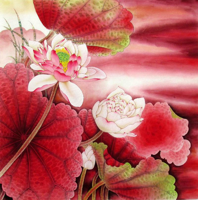 Chinese Lotus Painting 2387008, 66cm x 66cm(26〃 x 26〃)