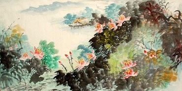 Chinese Lotus Painting,66cm x 136cm,2397006-x