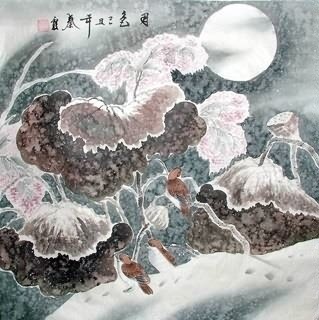Chinese Lotus Painting,69cm x 69cm,2703018-x
