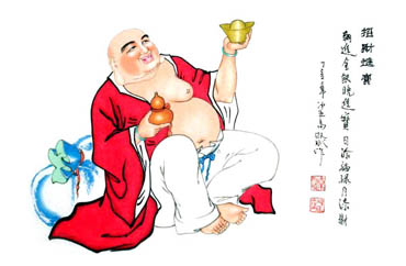 Chinese Maitreya Painting,69cm x 46cm,3519027-x