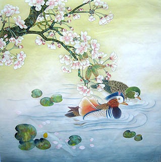 Chinese Mandarin Duck Painting,66cm x 66cm,2011049-x