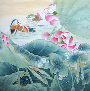 Chinese Mandarin Duck Painting,66cm x 66cm,2011050-x