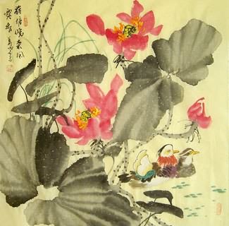 Chinese Mandarin Duck Painting,69cm x 69cm,2323012-x