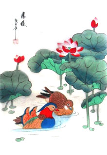 Chinese Mandarin Duck Painting,30cm x 40cm,2336109-x
