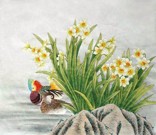 Chinese Mandarin Duck Painting,35cm x 40cm,2342003-x
